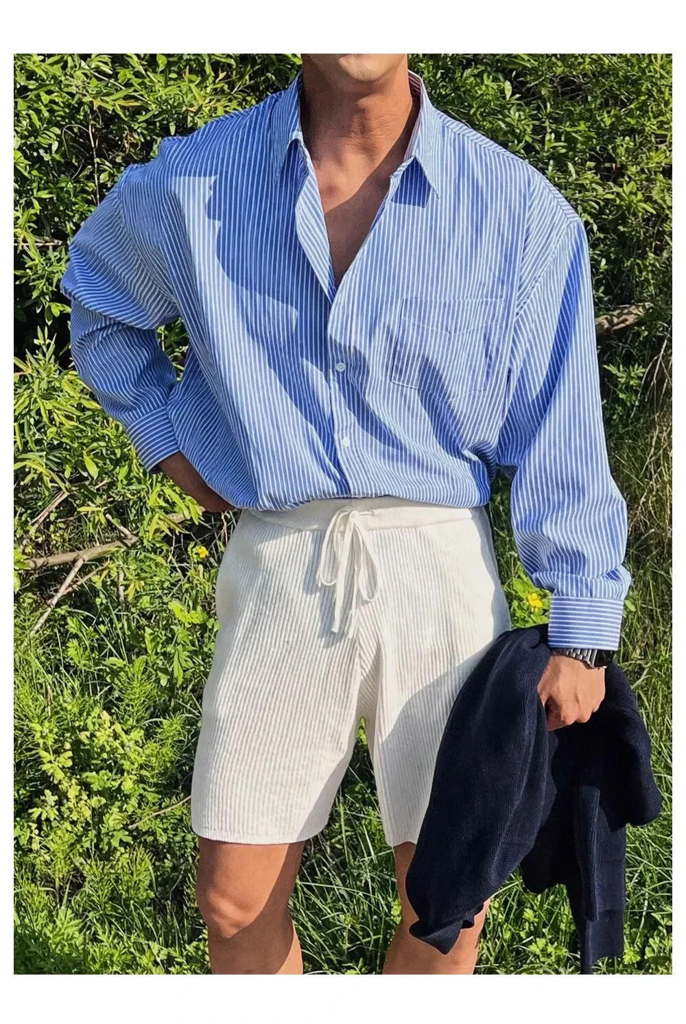 MOUNTNEVE Veste Chemise Décontractée Homme Printemps Manches Longues Rayée Respirante Séchage Rapide Boutonnage Simple