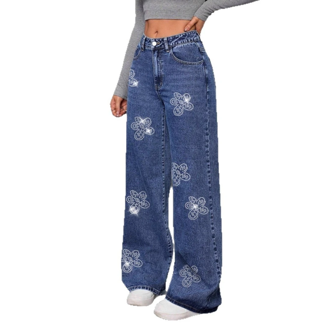 Jean en denim pour femme, style européen, nouvelle collection 2026, couleur unie, taille mi-haute, boutonné, été, écologique, coupe ample,
